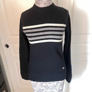 Burberry Black and Gray Striped Crew Neck Sweater